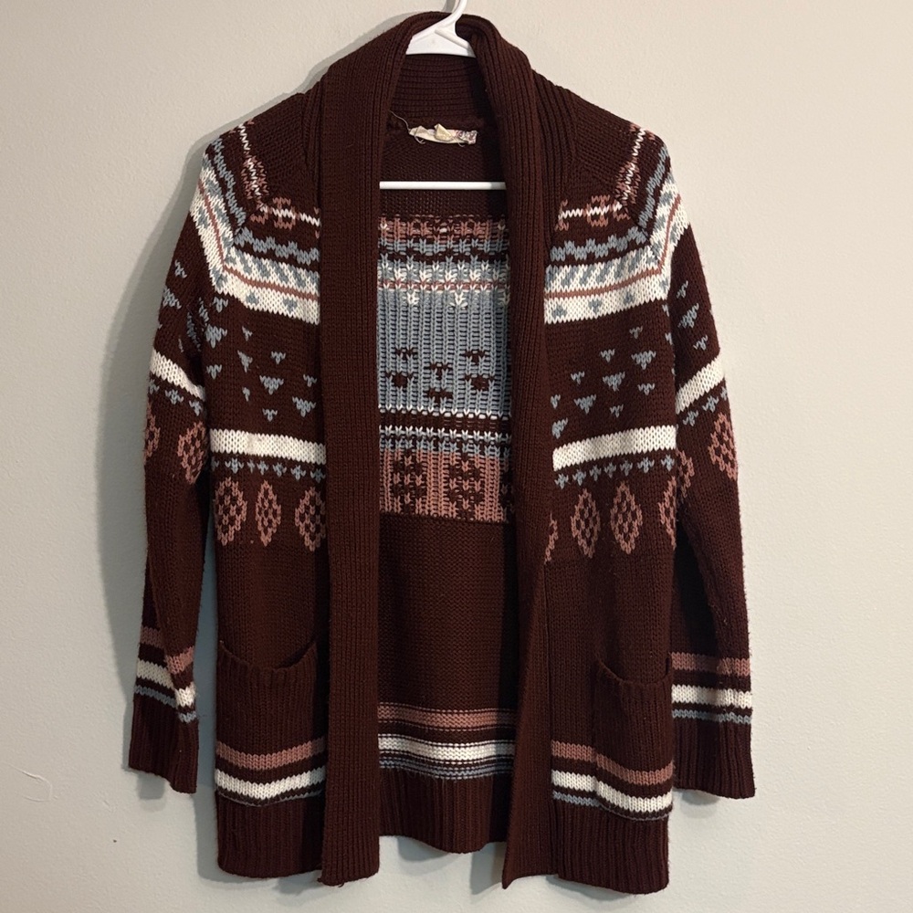 Burgundy Patterned Cardigan Sweater size XS by Pink Republic